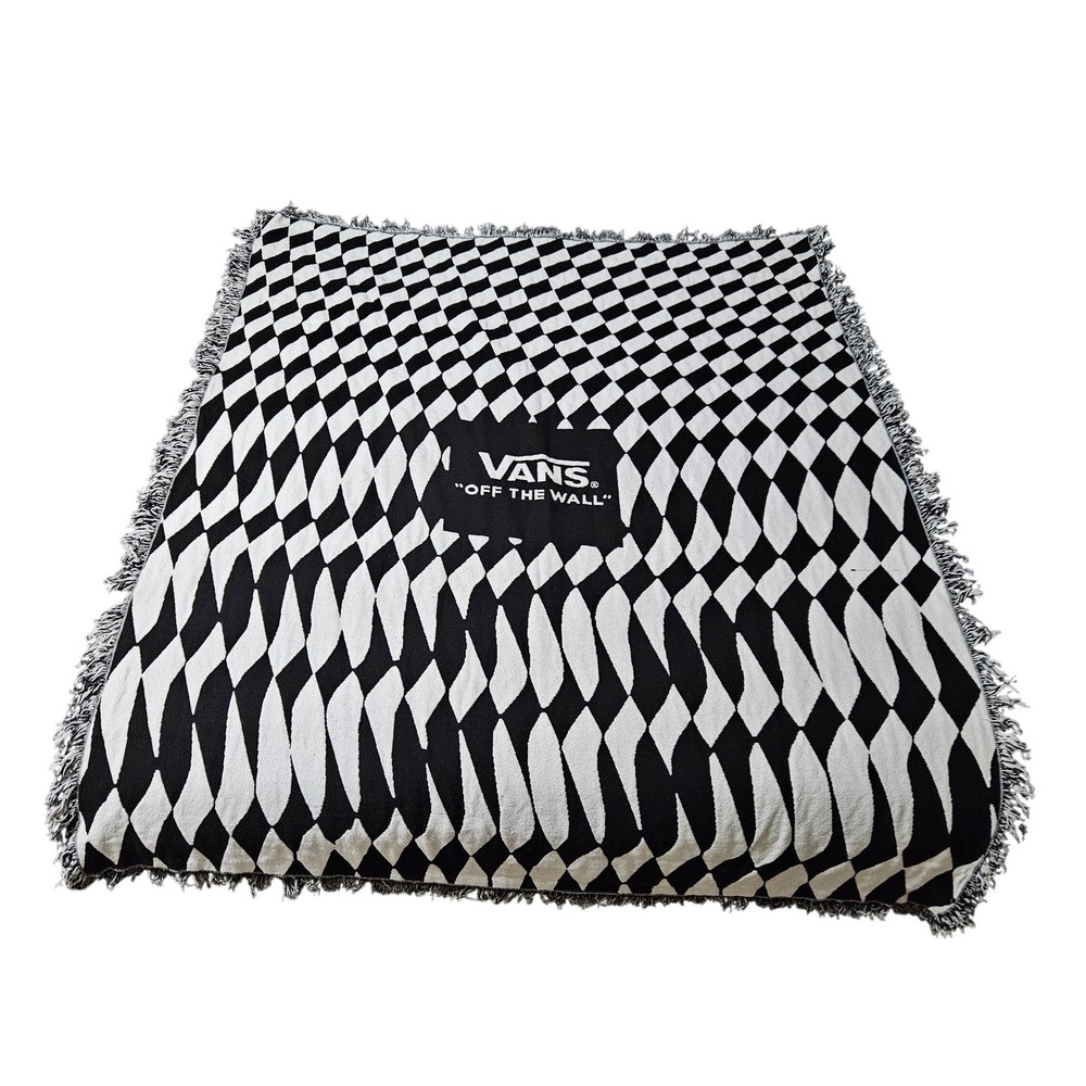 Vans Throw Blanket Black White Checkerboard Off The Wall Woven Fringe Logo